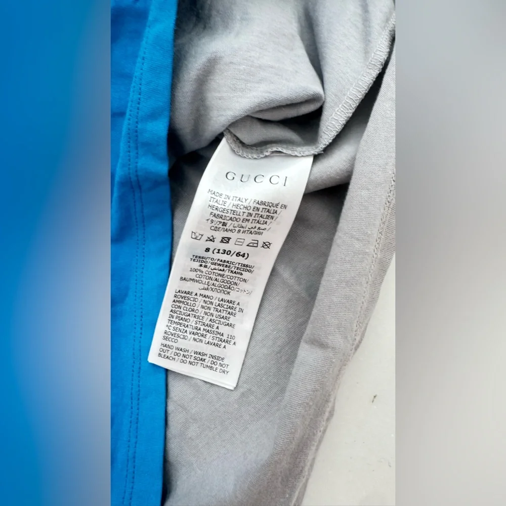 Gucci Gray and Blue Short Sleeve Tee with Rainbow Stripes - Picture 2 of 4